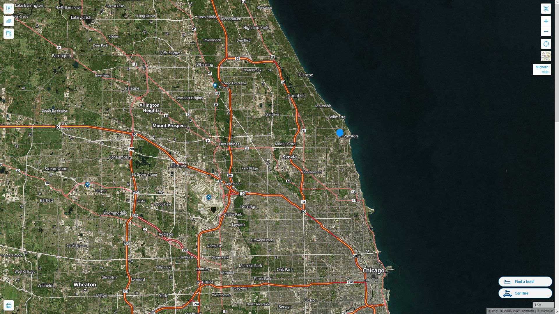 Evanston illinois Highway and Road Map with Satellite View